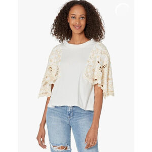 Free People White and Cream Embroidered Top